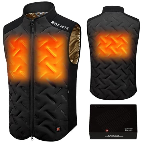 RIDEIRON Heated Vest for Men Women Electric Heating Winter Motorcycle Jacket Liner Warming for Outdoor Riding-No Battery, Black, XL