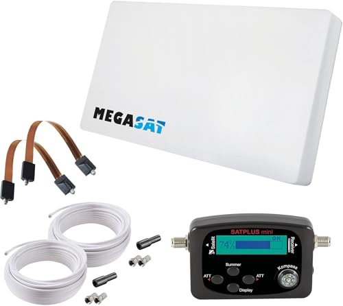 Megasat Set Antenne Piatta D2 Profi-Line – Antenna satellitare, 2 utenti | Include 2 × 10 m di cavo, satfinder, 2 × passaggio finestra, LNB intercambiabile, molte opzioni di montaggio