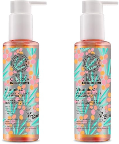Natura Siberica OBLEPIKHA C-BERRICA Gesichtsreinigungsgel - Sanft schäumendes Vitamin-C-Reinigungsgel mit AHA-Säuren - Hydratisierend & revitalisierend - 145 ml (Packung mit 2)