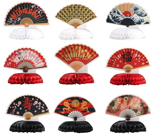 Bubaxuce Geburtstag Dekoration - 9PCS Japanische Party Dekorationen Japanischer Stil Papierfächer Honigwaben Tischdekoration Asiatische Babyparty Hochzeits Geburtstag
