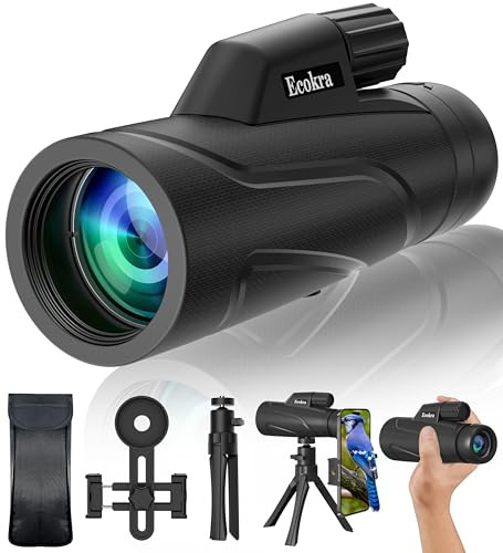 Ecokra 12X42 Monocular Telescope High Power, Monoculars for Adults with BAK4 Prisms, FMC Lens, Smartphone Holder & Tripod, Waterproof Monocular for Birdwatching, Hiking, Hunting, Camping, Traveling
