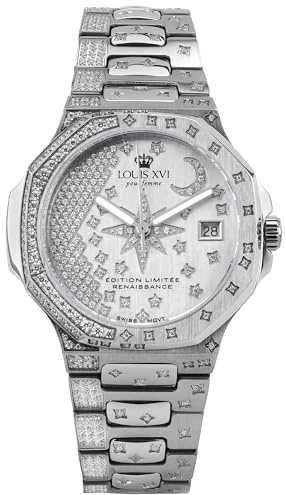LOUIS XVI Renaissance Femme 6120 - Ø 35 mm - Damen Uhr - Wasserdicht - Armband Silber - Zifferblatt Stars Edition Silver mit Diamanten - Schweizer Quarzwerk