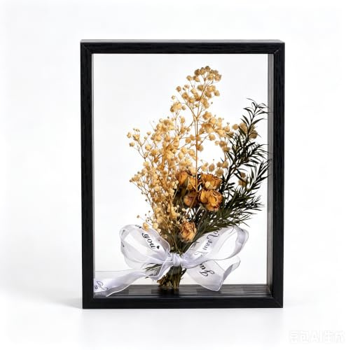 3D Bilderrahmen zum Befüllen A4, Objektrahmen 5cm Tief, Schattenbox Vitrine Rahmen, Holzrahmen mit Transparente Acrylplatte für Blumen Foto Tickets Medaillen Erinnerungsstücke (Schwarz,21x29.7cm)