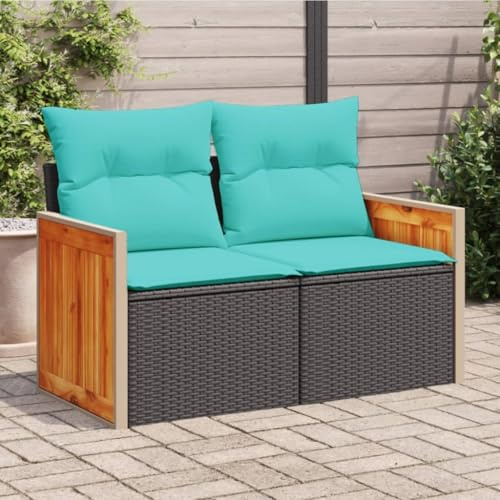 SooIarix Gartensofa 2-Sitzer Schwarz aus PE-Rattan mit Kissen, Balkonmöbel und Gartenlounge Outdoor, wetterbeständig, modulare Lounge Möbel Outdoor für Gartenbank und Balkon Sofa
