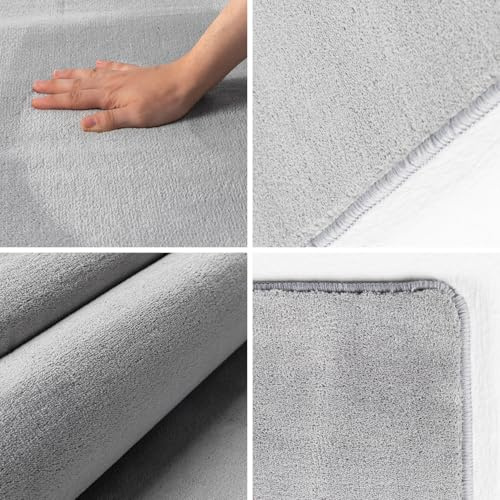 KADIMA DESIGN Teppich Modern Einfarbig Edel Pflegeleicht Vielseitig Waschbar Silber 60x110 cm Schlafzimmer Esszimmer Oeko-TEX Fußbodenheizung geeignet rutschfest Gekettelt Zertifiziert | Lech
