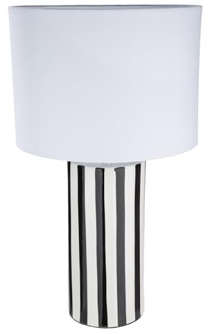 GILDE Tischleuchte Stripes aus Keramik - zylindrisch - glasiert - gestreiftes Muster - schwarz weiß - Höhe 47cm x Ø 27cm - ohne Leuchtmittel