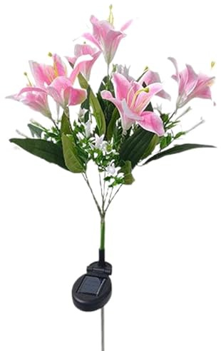 Generico Fiori,7 Teste di Giglio Artificiale Decorazione Illuminante con Picchetto | Impermeabili da Giardino - per Giardino, Patio, Cortile, Matrimonio, Balcone, Passerella, Terrazza