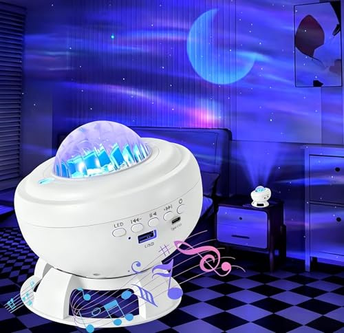 Aogled Sternenhimmel Projektor LED mit Bluetooth Musik-Player 8 Nordlicht-Animationen, Polarlichter Lampe, Für Schlafzimmer, Geburtstags- & Neujahrsgeschenk