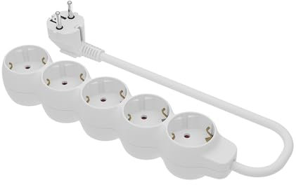 SIMON - Base Múltiple, Regleta de Enchufe Plano, 5 Tomas de 16A, Ladrón de Enchufes con Toma de Tierra, Cable de 1,5 Metros, Color Blanco