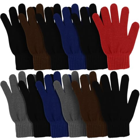 12 Pairs Winter Gloves, Adult Warm Knit Unisex Stretchy Bulk Pack Mens Womens Magic Glove