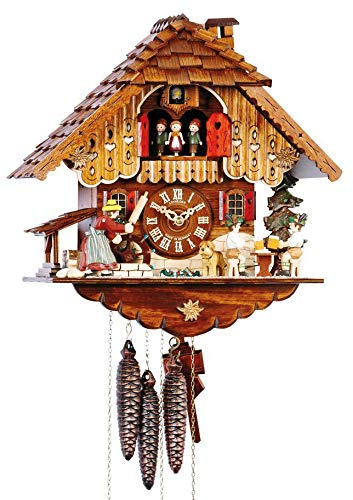SELVA Kuckucksuhr Kirchzarten Schwarzwälder Handwerkskunst – Made in Germany – Massives Holzgehäuse, detailreich verziert – 1-Tag-Kettenzugwerk – EIN Meisterstück! (Höhe: 36 cm) – C341950