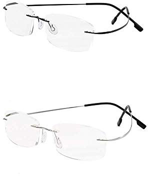 KoKoBin 2 Stück randlose Lesebrille Super Light Titan Brillen Herren Damen Sonnenlesebrille Lesebrille +3.0