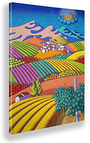 Giallobus - Quadro - Stefano Calisti - Paesaggio con vigna e montagna - Tela canvas - 50x70 - Pronto da appendere - Quadri moderni per la casa