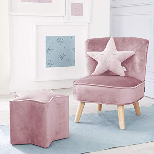 roba „Lil Sofa” Set 3-teilig enthält Kindersessel, Kinderhocker in Sternform, Dekokissen Stern rosa/mauve