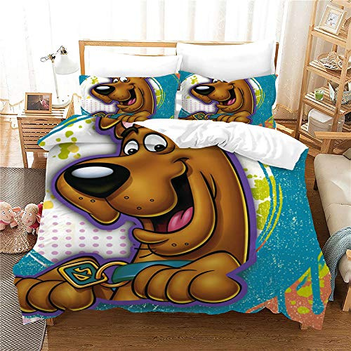 NICHIYO Scooby DOO Bettwäsche Set - Bettbezug und Kissenbezug,Mikrofaser,3D Digital Print dreiteiliger Bettwäsche(Bettbezug + Kissenbezüge) (12,Super King 220 * 260cm)