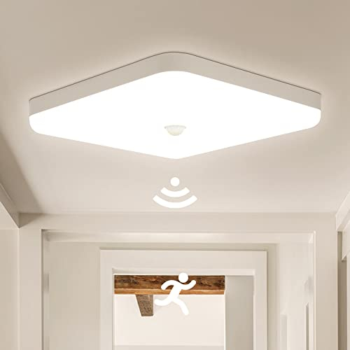 30W Led Deckenlampen mit Bewegungsmelder Innen, 25 cm Deckenleuchten Neutralweiß 4000K Deckenbeleuchtung, IP56 Wasserdicht für Flur Treppenhaus Diele, Ceiling Light Motion Sensor