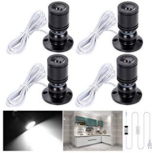 Midore Klein LED Scheinwerfer 4 Stück Schranklicht 2W, 360° Schwenkbar, 230V Aluminium Mini led spot für Schrank, Flur, Galerien, Geschäfte, Schmuckschrank