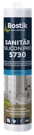 BOSTIK S730 Sanitär Silikon Pro Fugengrau – Hochwertiges Acetat Sanitärsilicon mit Schutzeffekt, Lösemittelfrei, Alterungs- und Witterungsbeständig, Geeignet für Innen- und Außenbereich, 300ml
