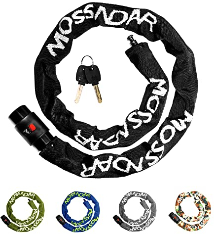 MOSSNDAR Fahrradschloss Hohe Sicherheit, 8mm 1170g 99cm, Fahrradschloss mit Schlüssel, Kettenschloss mit 100% Strickmuster Abdeckung,360°Drehbarer Bike Lock Kopf mit Wasserdichter Deckel-Schwarz