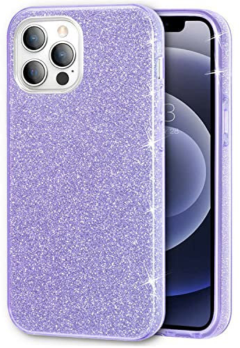 Mixroom - Custodia Cover per iPhone 12 PRO Case in TPU Morbido Lilla con Brillantini Glitter 3 in 1