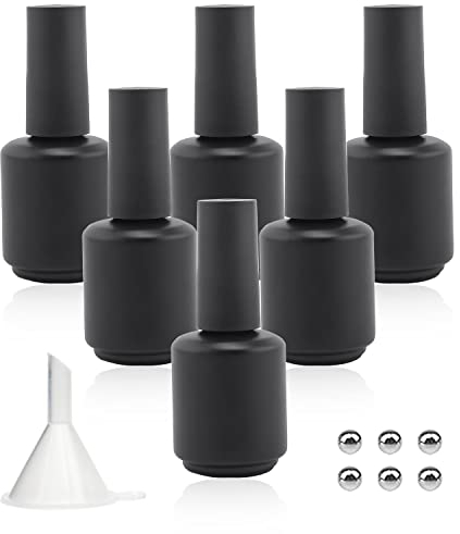Agidea 6-Pack 15ML Matte Black Empty Nail Polish Bottles with Brush, Mixing Balls & Funnel - Perfect for DIY Nail Polish, Travel & Storing Liquids