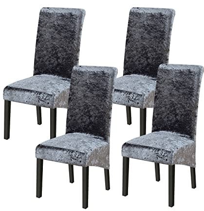Jaotto Stuhlhussen 4er Set Stretch, XL Stuhlhussen Abwaschbar Waschbarer Elastische, Stretch Stuhlschoner Große Stuhlbezüge für Esszimmer Büro Esszimmer Hotel Bankett(Glänzender Samt#Grau,Set of 4)