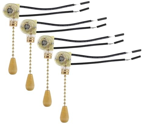 4Pcs Pull Cord Light Switch, Vintage Switch with Pull Chain Cord, Floor Lamp Bedside Lamp Wall Light Bathroom Light Fan, Universal Pull Chain Wood Knob for Table Lamp