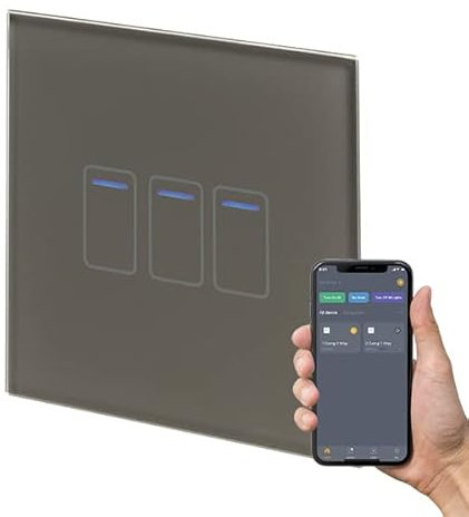 Retrotouch Crystal+ Touch WiFi Switch | 2 Gang Smart Light Switches | Multi Control | Remote Control | App Compatible With Alexa & Smart Life | Brass Glass Finish | LED Indicator