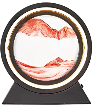 DZAY 3D Peinture de Sable Qui Coule, Cadre Sable Mouvant Dynamique, Image de Sable Mouvement en Verre Rond Rotation à 360°, Cadre Sablier Quicksand Peinture, 3 Modes d'éclairage, Batteries ou USB