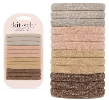 Kitsch Elastic Hair Ties for Women, Thick Hair Ties No Damage, Rubber Bands for Hair, Hair Bands for Women's Hair & Ponytail Holders, Hair Elastics, Small Hair Ties for Thick Hair (12pcs, Neutral)
