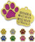 ibera gifts - Chapa Perro Grabada en Forma de Pata para Perros y Gatos Pequeños a Medianos, Placa Perro Personalizada, Metal Dorado con Purpurina, Tamaño 30 x 30 mm (Fucsia)