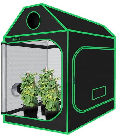 Green Hut Wachstumszelt, 152,4 x 152,4 x 182,9 cm, Dachwürfel, Pflanzenwachstumszelt, Indoor-Anbauzelt mit Beobachtungsfenstern, lichtdichtes Dachwürfelzelt mit Bodenwanne, Mylar-Hydrokultur-Zelt