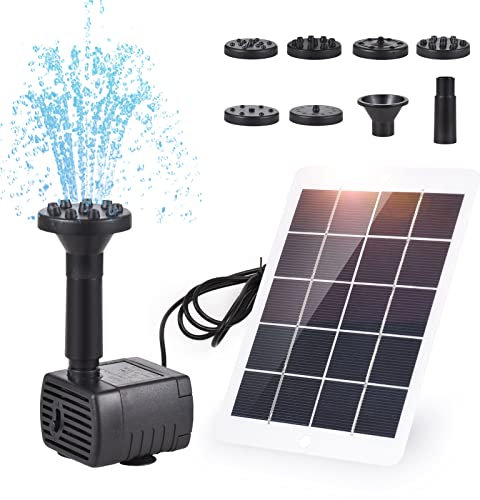 Decdeal Solar-Wasserpumpe, 3 W, 5 V, 120 l/h, Solar-Brunnenpumpe, Kabel 1,5 m, mit 7 Düsen, für Vogelbad/Aquarium/Teich/Garten