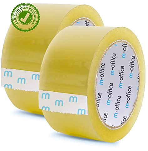 OFITURIA m-office Transparentes Klebeband, selbstklebendes Verpackungsband für Kartons, Versand, Umzüge und Handwerk, sicheres und robustes transparentes Papier (48 mm x 66 m, x2)