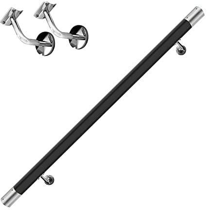 NETFEN Wooden Handrail for Stairs Indoor Black Round Wood Stair Handrail Non-Slip Elderly Wall Mounted Support Rod Complete Kit 2m/2.5m/3m/3.5m/4m (Size : 350cm)