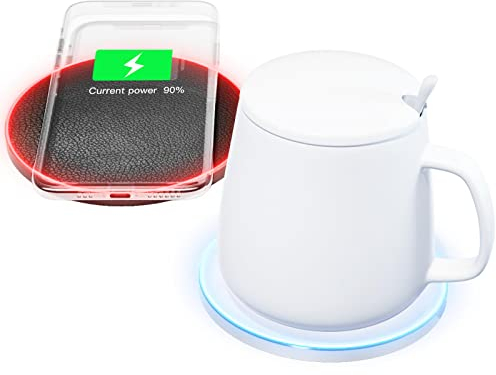 KUTYU HC2s Wireless Heating Cup Set Wireless Charging Juego de Tazas calefactoras inalámbricas Carga inalámbrica y Calentador de té y café, EU, Blanco