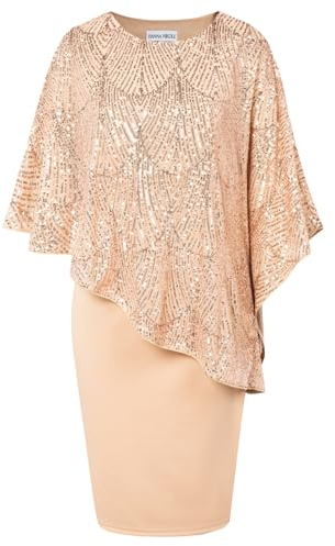 Hanna Nikole Pailletten Cocktailkleid Damen Große Größen Rundhalsausschnitt Ärmelloses Glitzer Chiffonkleid Sequins Sekt L