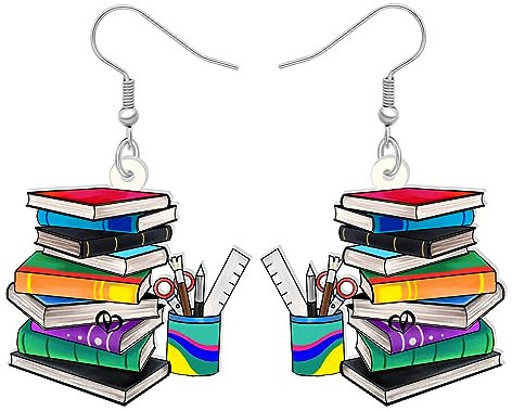 BAMAY Acryl Zurück zu Schule Ohrringe Baumeln Buch Charms Bücherregal Globus Geschenke für Lehrer Studenten Frauen Mädchen Schmuck (Schulbücher)