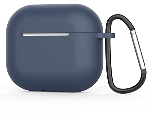 Airpods-Schutzhülle für 3. Generation: Apple Airpods-Hülle, weiche Silikon-Schutzhülle mit Schlüsselanhänger-Haken, wasserdichte 3. Generation, Airpods-Schutzhülle mit Staubstecker (Marineblau)