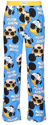 Disney - Pantaloni da salotto da uomo, in tessuto di cotone blu, con stampa Topolino e Paperino, per abbigliamento da notte, Blu, XXL
