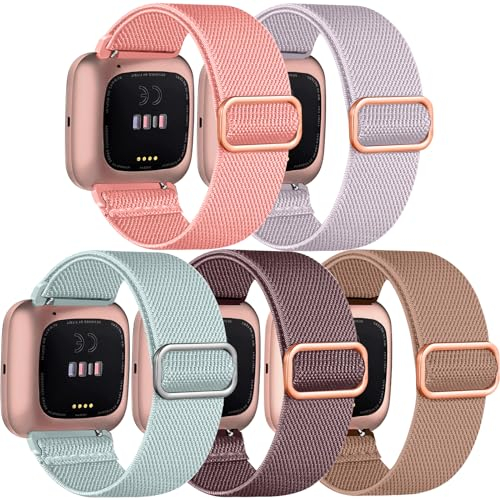 Chinbersky 5 Stück Armband Kompatibel mit Fitbit Versa 2/Versa/Versa Lite/SE - Verstellbares Nylon Sport Ersatzarmband für Frauen und Männer