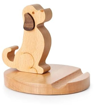 Bounabay Handy-Halterung, Schreibtischdekoration, Holz-Telefonständer, Tier-Handy-Ständer, Neuheit, Schreibtisch-Telefonständer, für universelle Handys kompatibel (Golden Retriever)