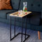 SECASA Mesa auxiliar con bandeja extraíble, mesa de centro de metal - madera, mesa auxiliar en forma de C para sofá, mesa de bandeja, color negro vintage, mesa lateral moderna, mesa de sofá para salón