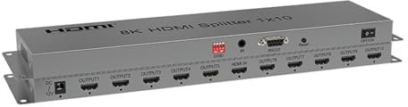 8K 60Hz 1x10 HDMI Splitter, 1 in 10 Out HDMI Video Splitter Audio Video Converter 3D EDID Downscaling for DVD PS4 Camera PC To TV (1X10)