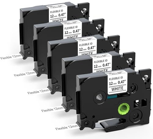 MarkField Kompatibel Flexible 12mm TZ Schriftband Ersatz für Brother P-touch Bänder TZe-FX231 Schwarz auf Weiß 0.47 Beschriftungsband für PT-1000 1250 D200 E110 E300 P300BT Cube, 5er-Pack