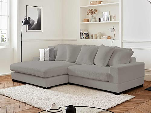 Lisa Design Pia - ecksofa beidseitig montierbar ultraweich - récamiere XXL - aus Bouclé-Stoff - 4 Sitze Hellgrau