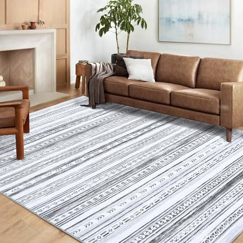 CAROMIO Tappeto per soggiorno, morbido, lavabile in lavatrice, stile bohémien, marocchino, per camera da letto, sotto il tavolo da pranzo, antiscivolo, neutro, moderno, per interni, casa e ufficio,