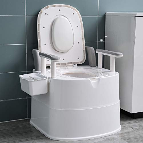 Portable Toilet for Bedroom, Hospital, Camping - Comfortable Mobile Toilet with Armrests and Tissue Box for Elderly or Pregnant Women