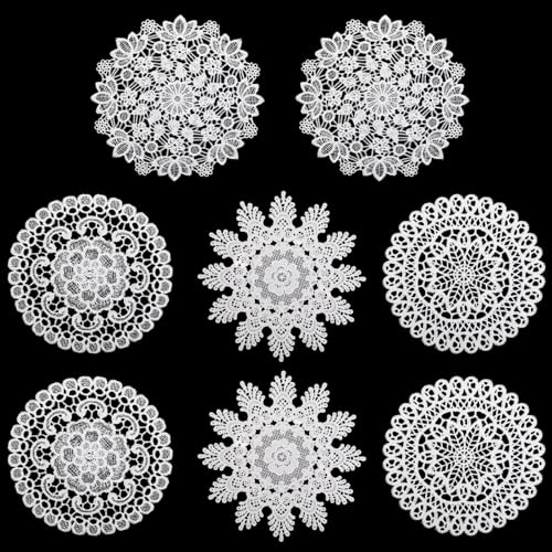 8 Stück Deckchen Häkeln 20cm Runde Spitze Platzdeckchen Handgefertigte Spitze Untersetzer Vintage Rustikalen Tisch Deckchen Deko für Küche Esszimmer Party Hochzeit Kommoden Dekoration