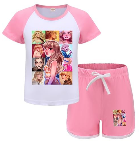 Forlcool Fans for Kids Pjs Girls Pyjamas Tshirt+Shorts 2pcs Clothing Set Kids Girl Sleepwear (Pink,9-10 Years,9 Years,10 Years)